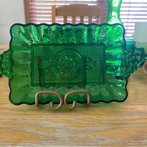RARE - Vintage Forest Green Handled Relish Dish by Anchor Hocking Glass Co.